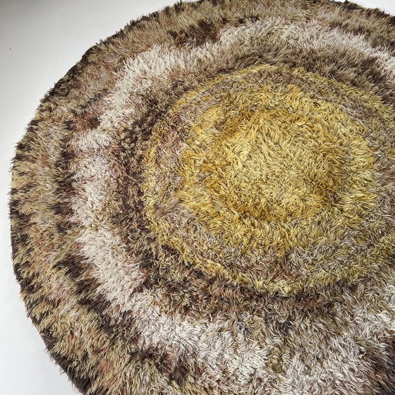 Image 1 of Vintage veelkleurig Scandinavisch Psychedelisch Batik Rya vloerkleed, 1970