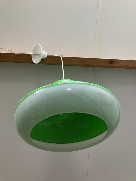 Image 1 of Vintage Space Age, Groene Kunststof Hanglamp Massive België 