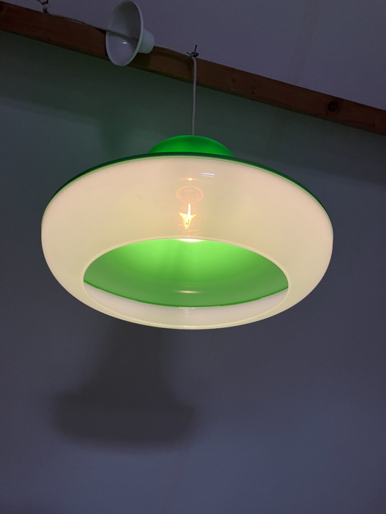 Image 1 of Vintage Space Age, Groene Kunststof Hanglamp Massive België 