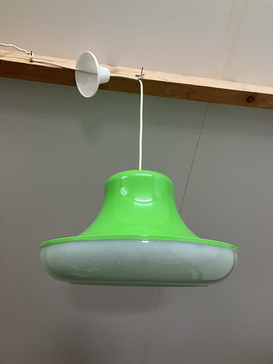 Image 1 of Vintage Space Age, Groene Kunststof Hanglamp Massive België 