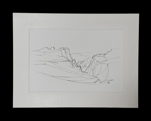 Landschap (inkt) - Eugène Eechaut (1928-2019)