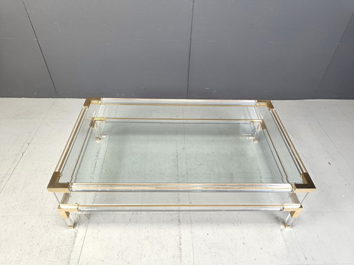 Vintage Lucite en messing schuifblad salontafel, 1970S