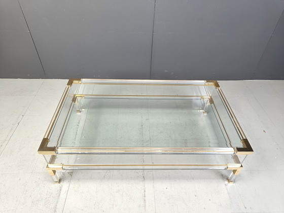 Image 1 of Vintage Lucite en messing schuifblad salontafel, 1970S