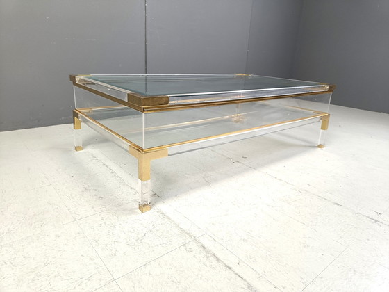 Image 1 of Vintage Lucite en messing schuifblad salontafel, 1970S