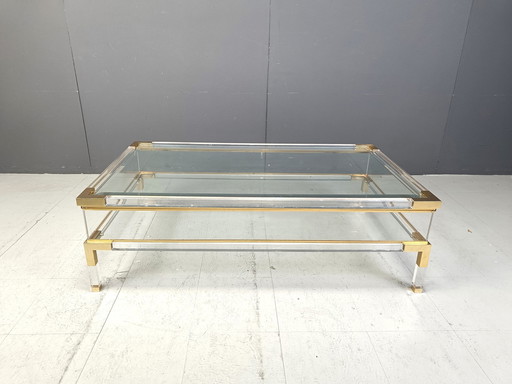 Vintage Lucite en messing schuifblad salontafel, 1970S