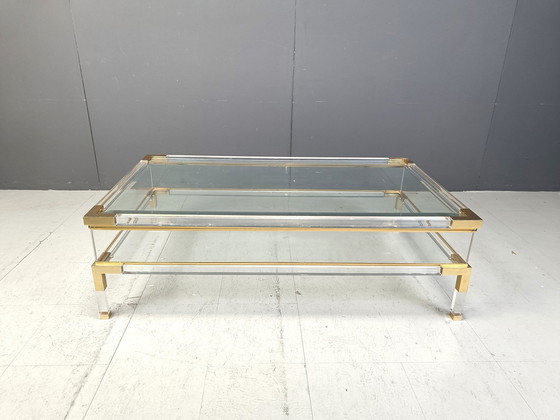 Image 1 of Vintage Lucite en messing schuifblad salontafel, 1970S