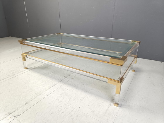 Image 1 of Vintage Lucite en messing schuifblad salontafel, 1970S