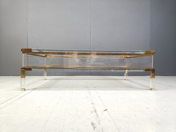 Image 1 of Vintage Lucite en messing schuifblad salontafel, 1970S