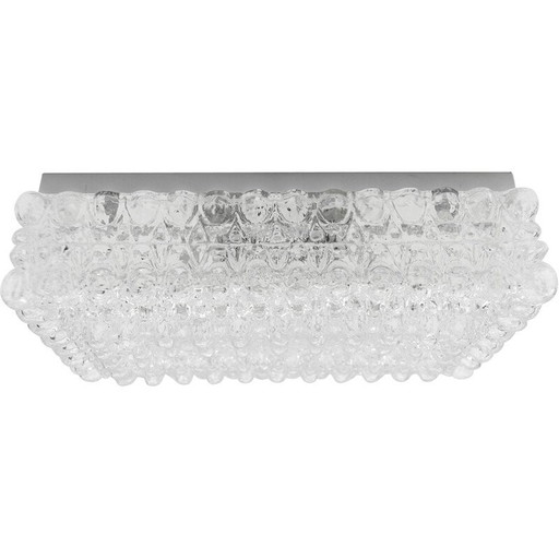 Vintage vierkante Bega plafondlamp in gebobbeld glas, 1960