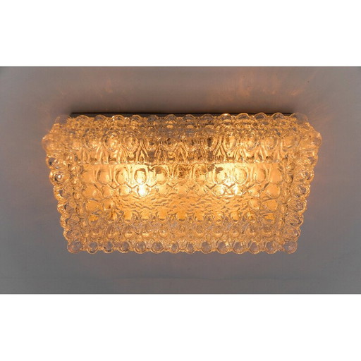 Vintage vierkante Bega plafondlamp in gebobbeld glas, 1960