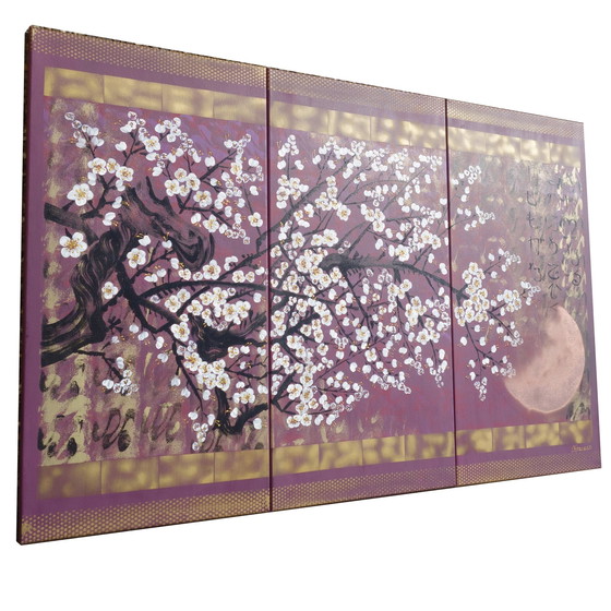 Image 1 of Japanse Sakura J392 Purple Groot Schilderij