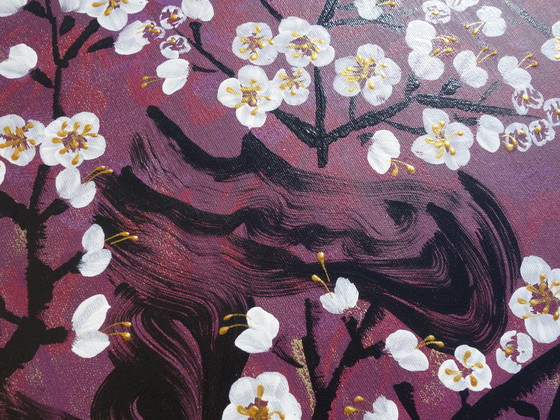 Image 1 of Japanse Sakura J392 Purple Groot Schilderij