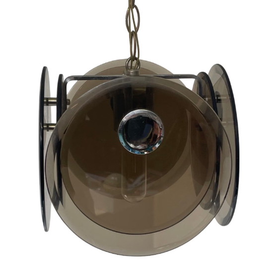 Image 1 of Vintage plafondlamp - Ruimtetijdperk - Rookglas