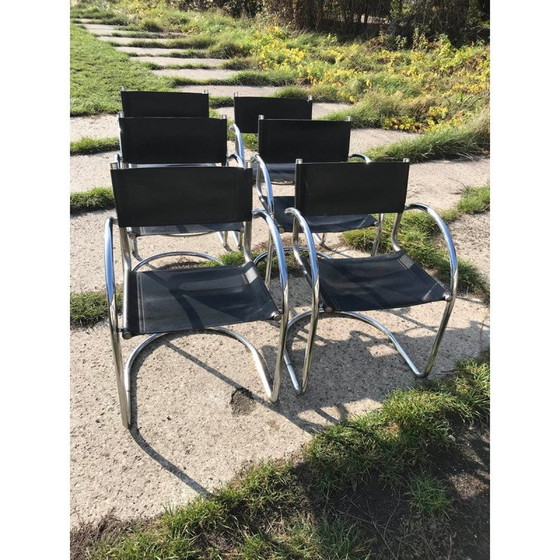 Image 1 of Set van 6 vintage Italiaanse Bauhaus eetkamerstoelen in chroom, jaren 1970