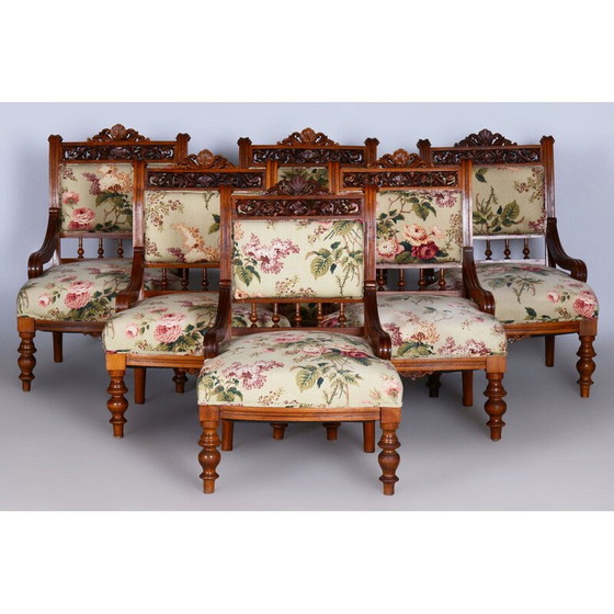 Image 1 of Vintage zitmeubel van beuken- en notenhout, Tsjecho-Slowakije 1890