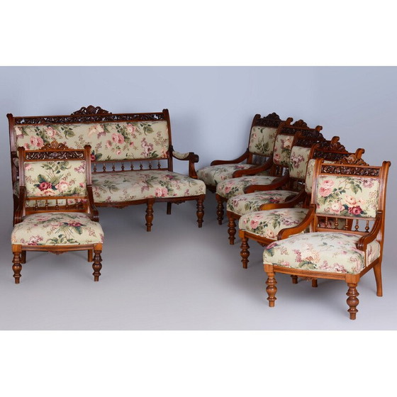 Image 1 of Vintage zitmeubel van beuken- en notenhout, Tsjecho-Slowakije 1890