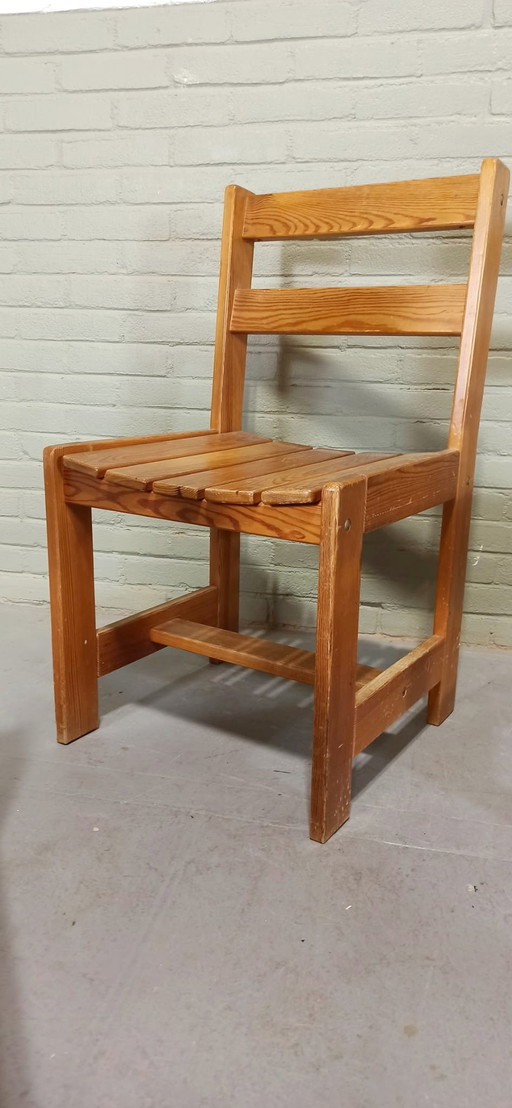 4 X Vintage massief grenen eetkamerstoelen