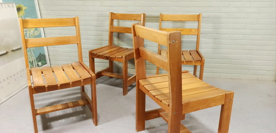 Image 1 of 4 X Vintage massief grenen eetkamerstoelen