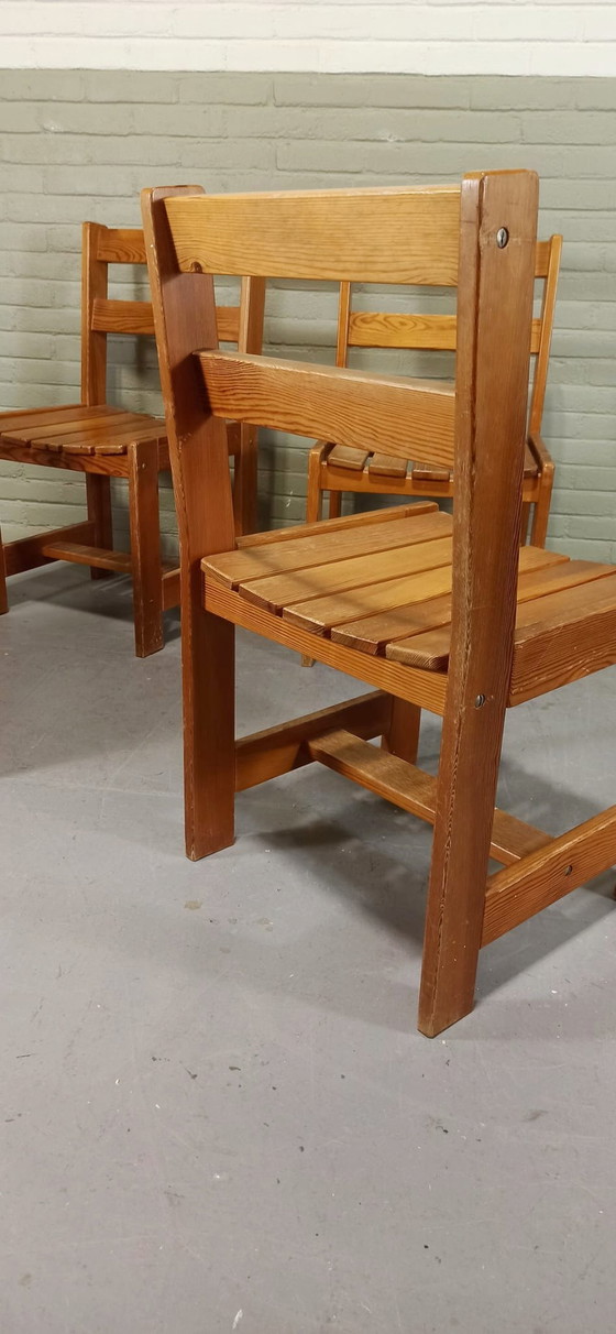 Image 1 of 4 X Vintage massief grenen eetkamerstoelen