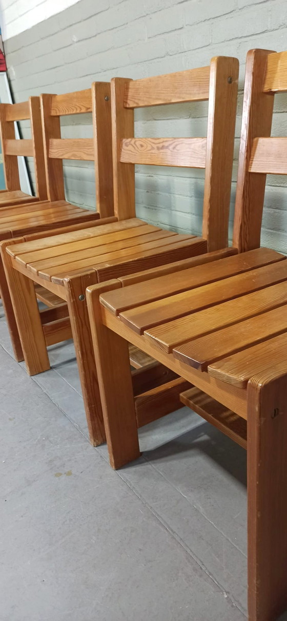 Image 1 of 4 X Vintage massief grenen eetkamerstoelen