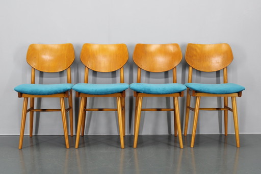 1970S Set van vier beukenhouten eetkamerstoelen van Ton, Tsjecho-Slowakije