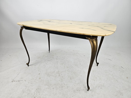 Italiaans marmeren coffeetable met messing onderstel