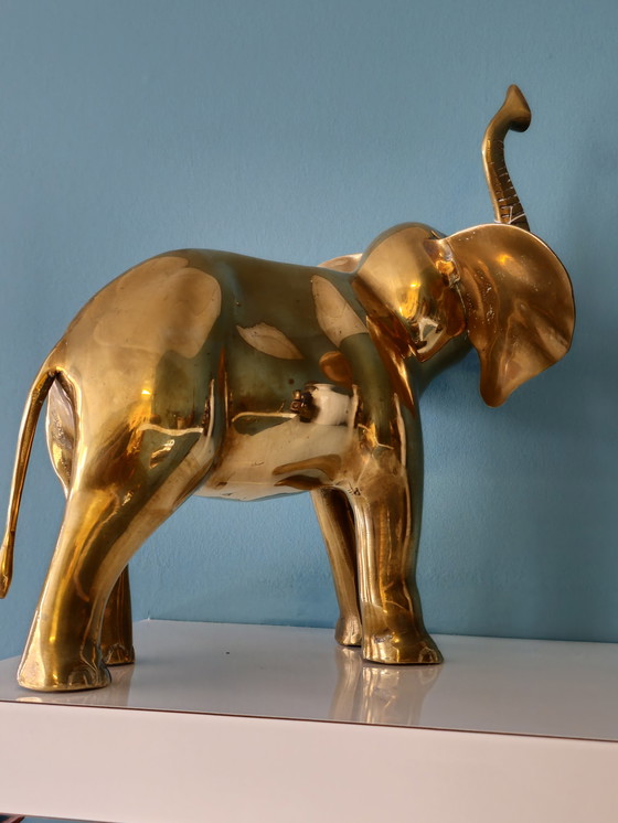 Image 1 of Grote Vintage Zware Messing Olifant Beeld 