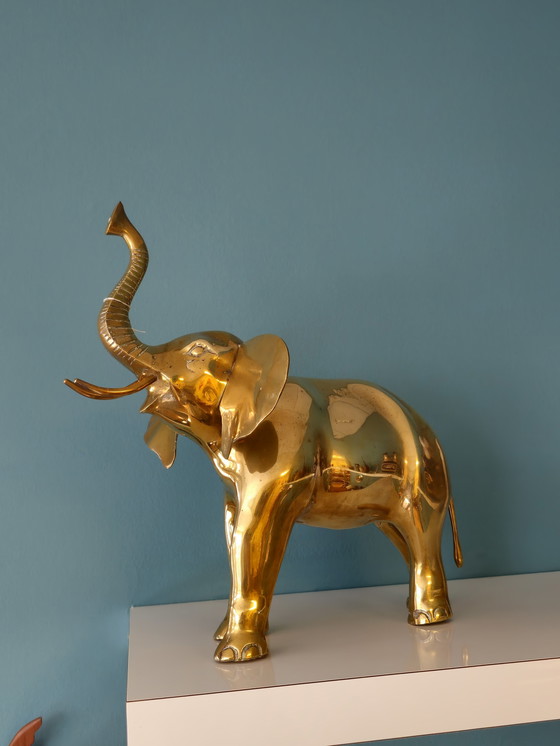 Image 1 of Grote Vintage Zware Messing Olifant Beeld 