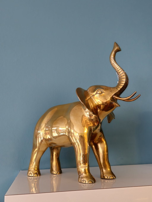 Grote Vintage Zware Messing Olifant Beeld 