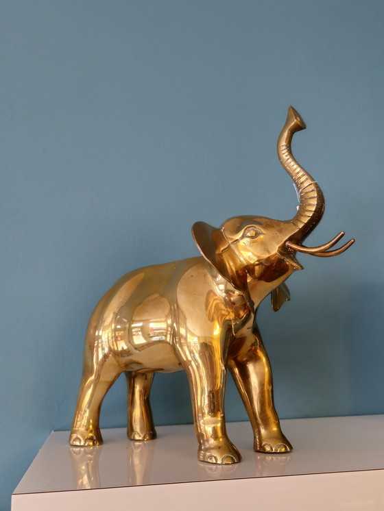 Image 1 of Grote Vintage Zware Messing Olifant Beeld 