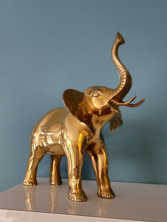 Image 1 of Grote Vintage Zware Messing Olifant Beeld 