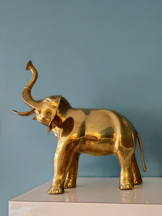 Image 1 of Grote Vintage Zware Messing Olifant Beeld 