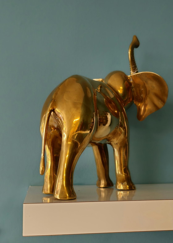 Image 1 of Grote Vintage Zware Messing Olifant Beeld 