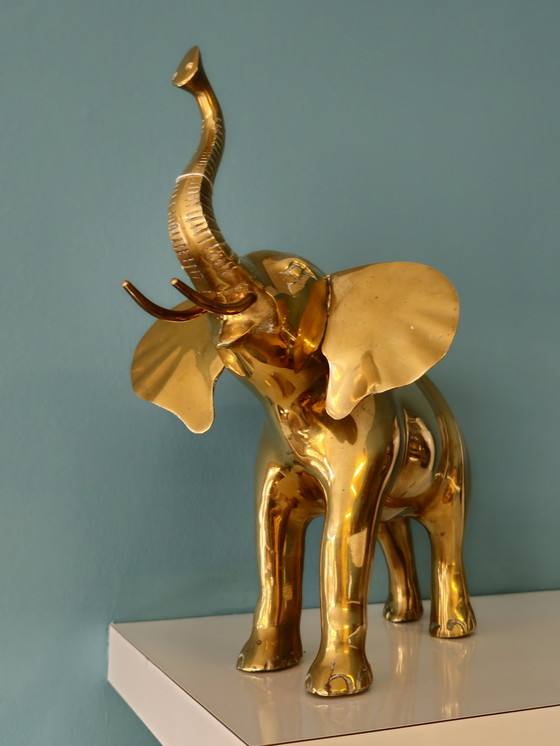 Image 1 of Grote Vintage Zware Messing Olifant Beeld 