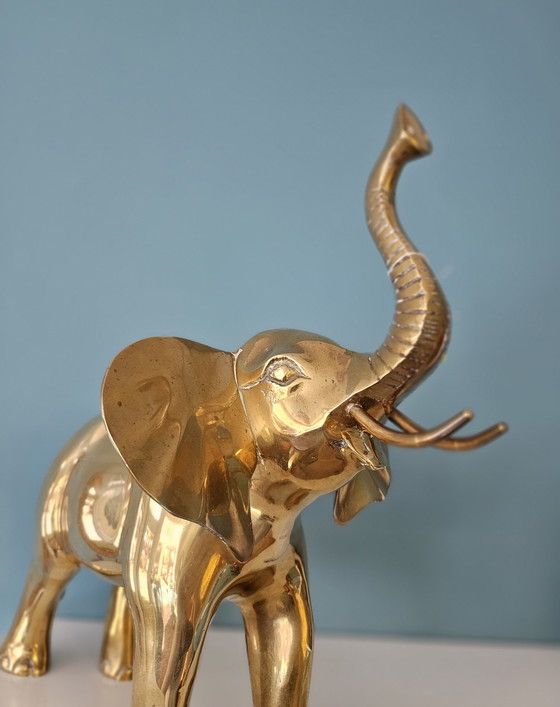 Image 1 of Grote Vintage Zware Messing Olifant Beeld 