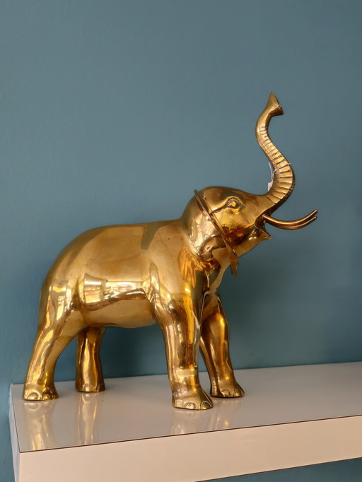 Grote Vintage Zware Messing Olifant Beeld 