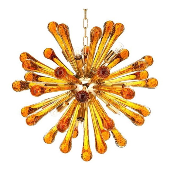 Image 1 of Eigentijdse amberkleurige kroonluchter van Murano-glas "Druppels" Spoetnik