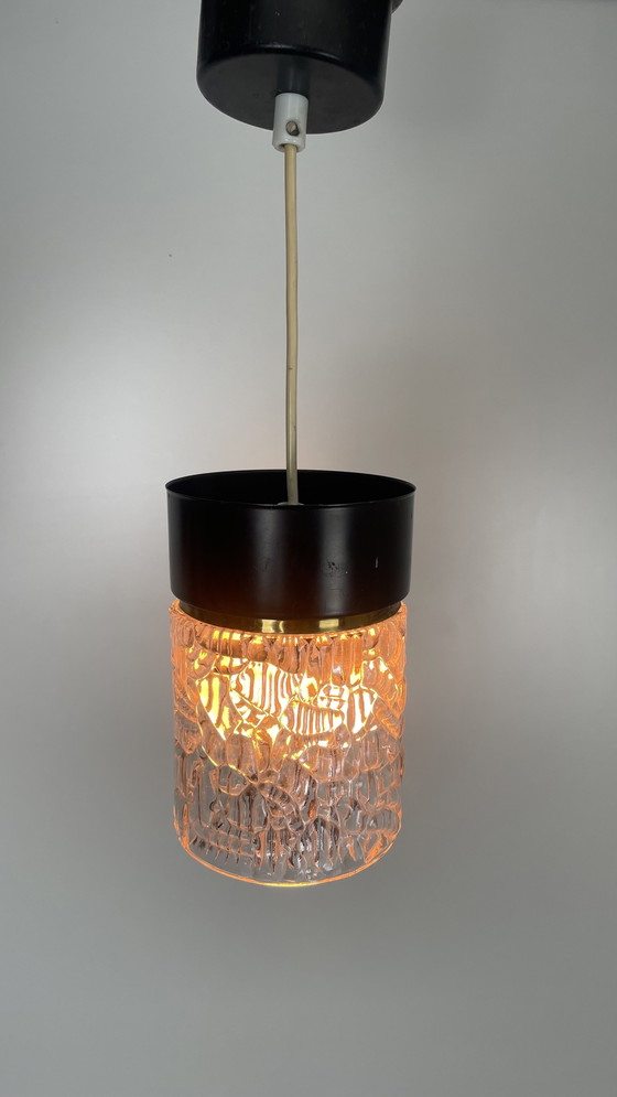 Image 1 of Vintage hanglamp frosted glas zwart metaal