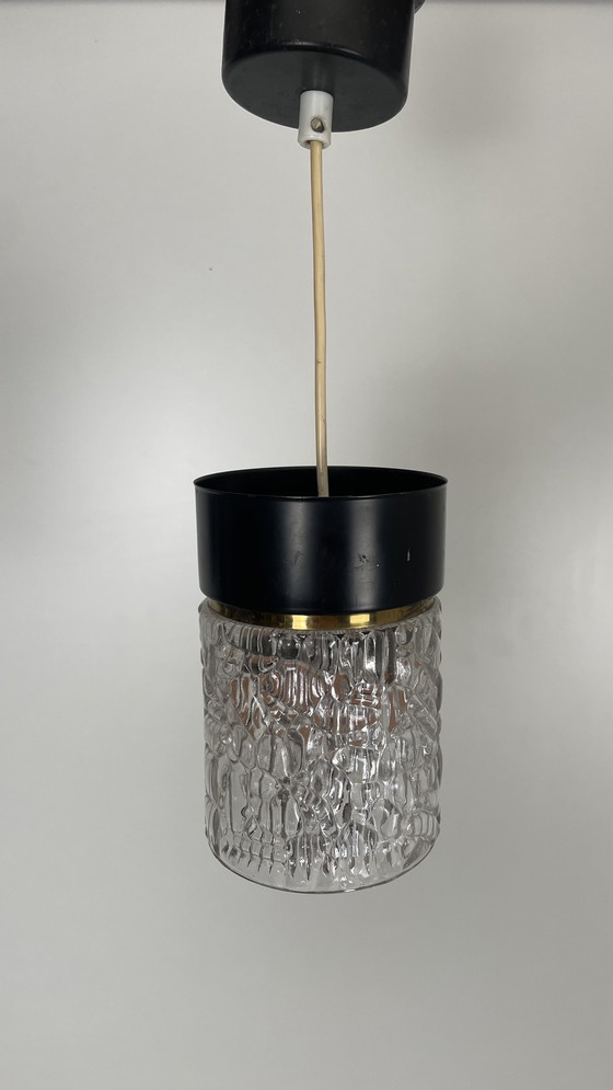 Image 1 of Vintage hanglamp frosted glas zwart metaal