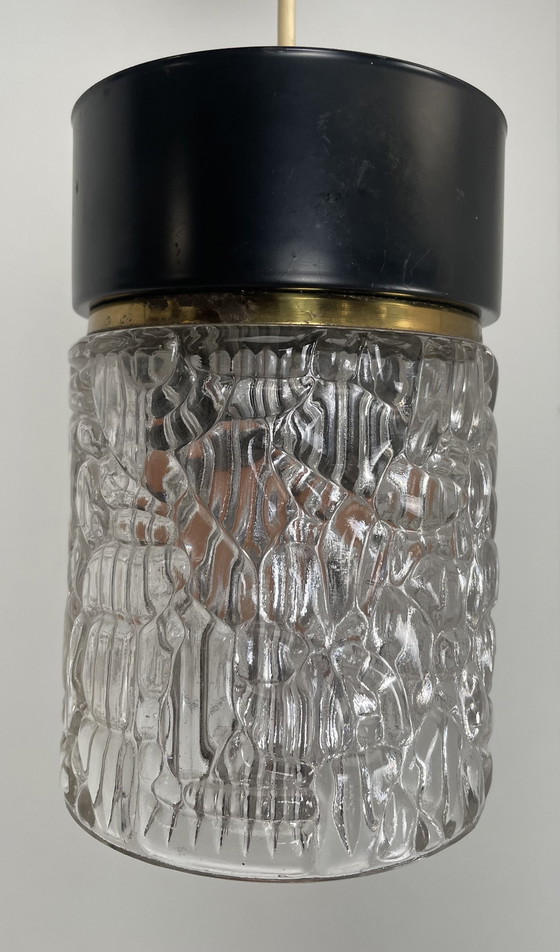 Image 1 of Vintage hanglamp frosted glas zwart metaal