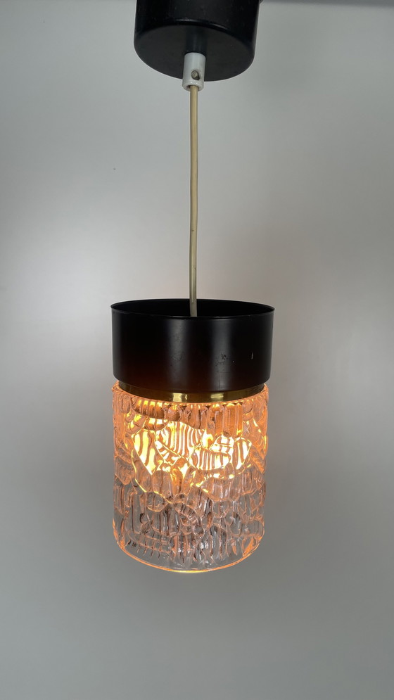 Image 1 of Vintage hanglamp frosted glas zwart metaal