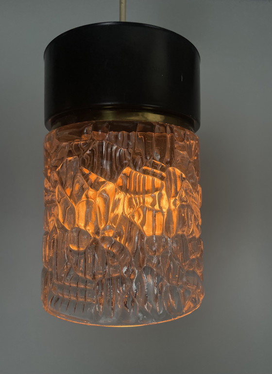 Image 1 of Vintage hanglamp frosted glas zwart metaal