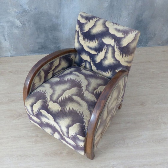 Image 1 of Vintage Art Deco Houten en Velours Lounge Fauteuil, Frans 1930