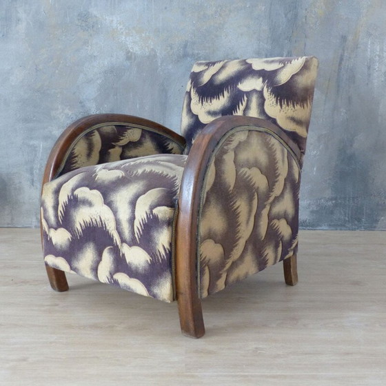 Image 1 of Vintage Art Deco Houten en Velours Lounge Fauteuil, Frans 1930