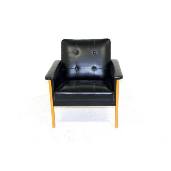 Image 1 of Scandinavische vintage fauteuil in kunstleer, Zweden 1950