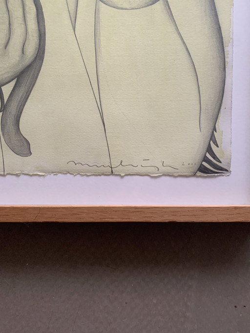 Tekening Janpeter Muilwijk, Portret Cor Hoek, 100 Zeeuwse Portretten, 2000