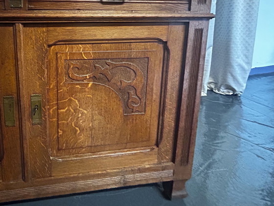 Image 1 of Antiek spiegel dressoir Art Nouveau marmeren blad eiken