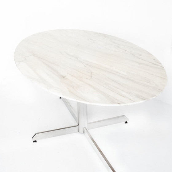 Image 1 of Vintage Roche Bobois tafel in metaal en wit marmer van Florence Knoll, Frankrijk 1960