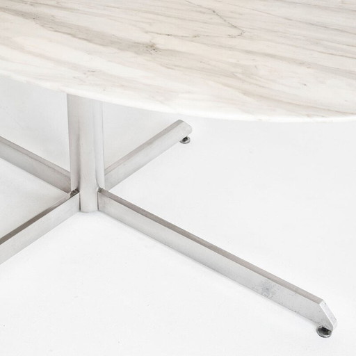 Vintage Roche Bobois tafel in metaal en wit marmer van Florence Knoll, Frankrijk 1960