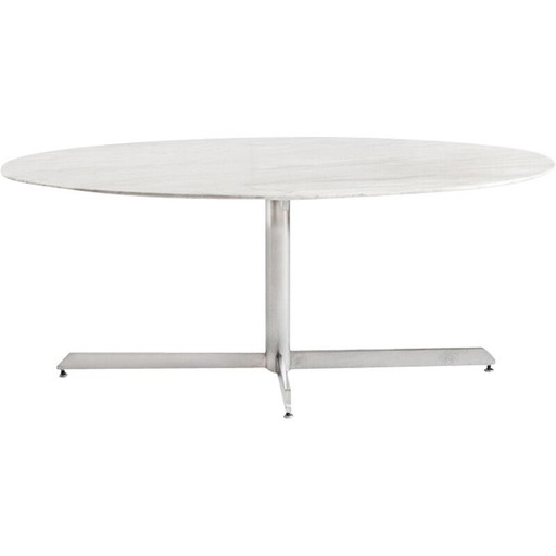 Vintage Roche Bobois tafel in metaal en wit marmer van Florence Knoll, Frankrijk 1960